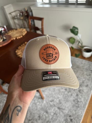 Customer photo review of Custom Leather Patch Trucker Hat - Richardson 112