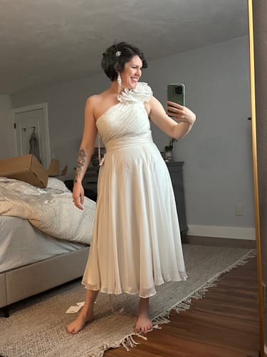 Customer photo review of Rosette One Shoulder Tea Length Dress