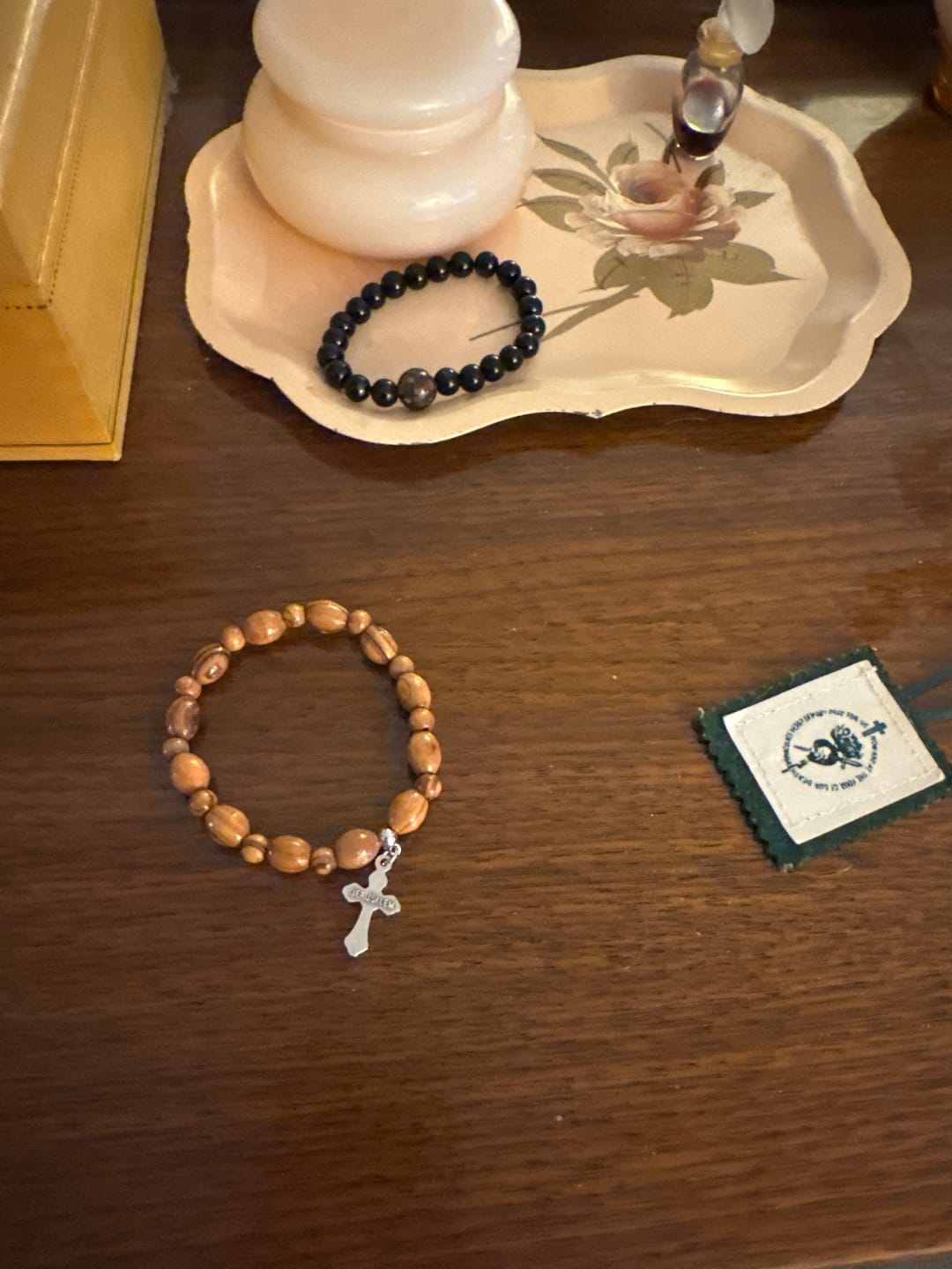 Customer photo review of Olive Wood Bracelet with Cross Pendant