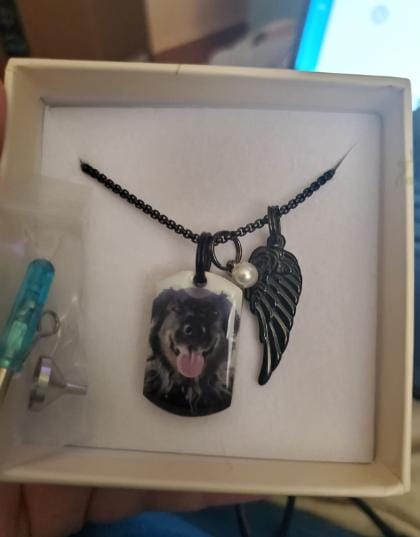 Customer photo review of Personalized Photo Urn Necklace for Pet