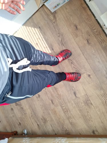 Customer photo review of Premium Side Stripe Zip Pocket Track Pants (Black - Red)