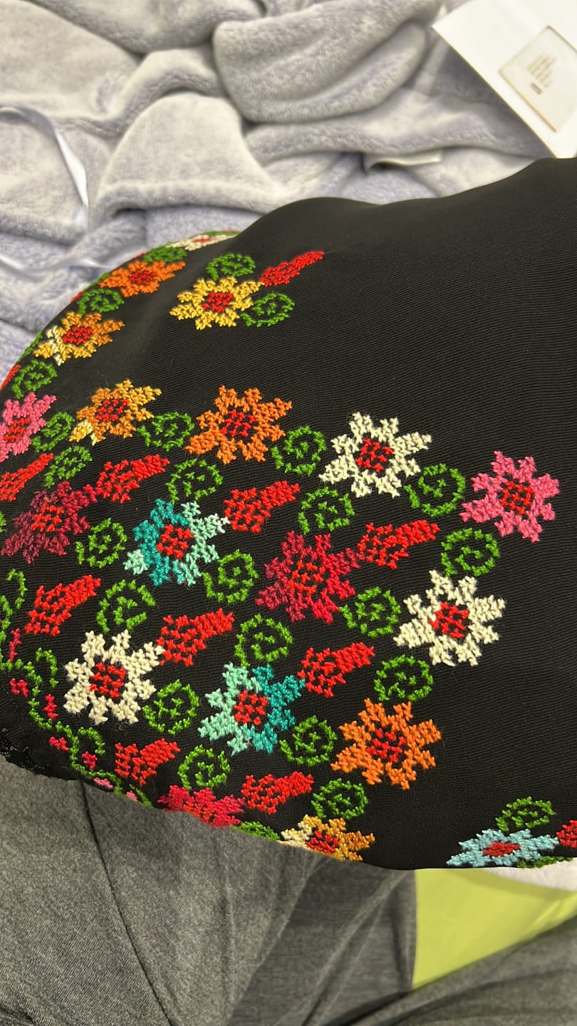 Customer photo review of Hand Embroidered Crepe Shawl