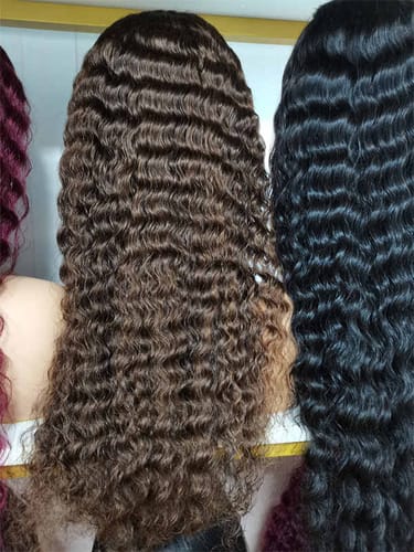 Customer photo review of Chocolate #4 Brown Deep Wave Glueless Wigs HD Transparent Lace Front Wigs