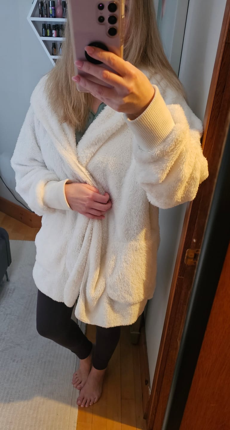 Customer photo review of Teddy Bear Plush Cardigan (Off White)