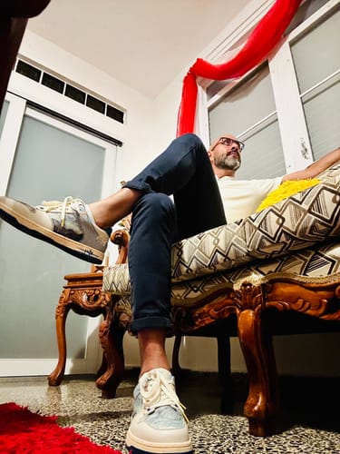 Customer photo review of Van Gogh Starry Night inspired sneakers