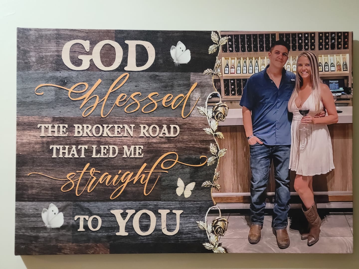 Customer photo review of God blessed the broken road wall art canvas, personalized custom photo wall art canvas