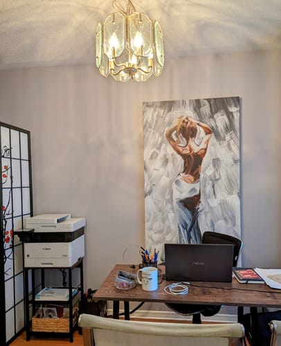 Customer photo review of 'Abstract Backless Dress' Framed Canvas