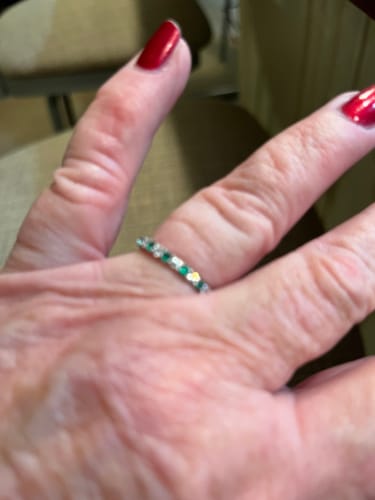 Customer photo review of Simulated Emerald CZ Stackable Eternity Ring in Sterling Silver