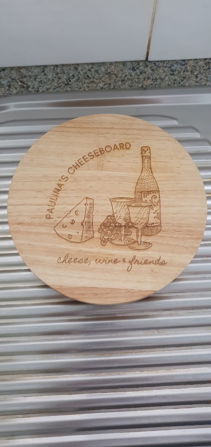 Customer photo review of Personalised Round Wooden Cheese Set