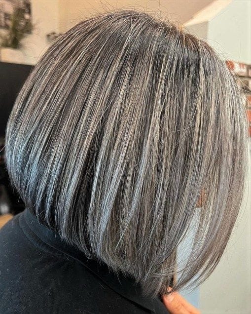 Customer photo review of Luvwin 5x5 Salt And Pepper Glueless Gray Color Pre-Cut Lace Straight Bob Wig For Black Women