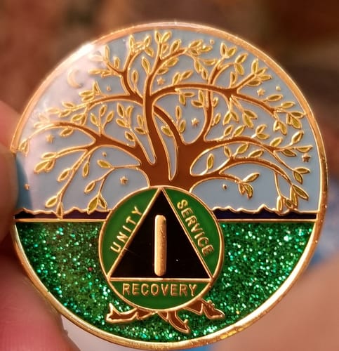 Customer photo review of 1 to 60 Year Tree of Life Specialty AA Recovery Medallion - Tri-Plated Chip/Coin