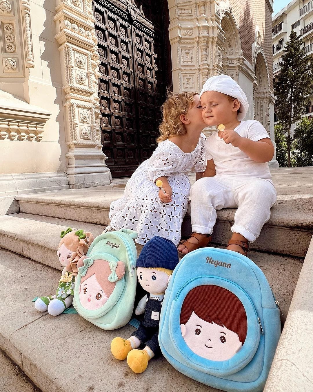 Customer photo review of Personalized Green Floral Dress With Braid Plush Baby Girl Doll