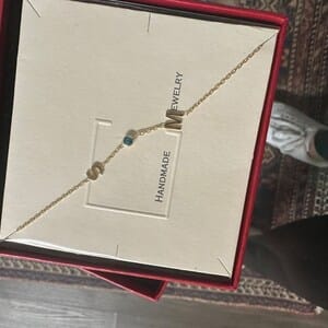 Customer photo review of Sideways Birthstone and Letter Necklace