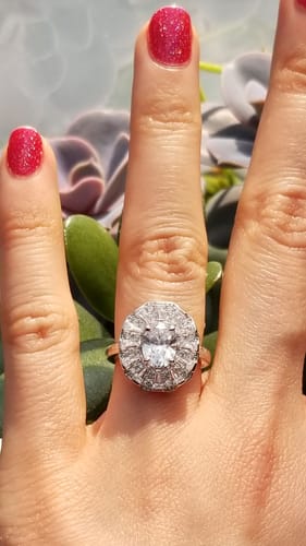 Customer photo review of Halo Art Deco Oval CZ Ring in Sterling Silver