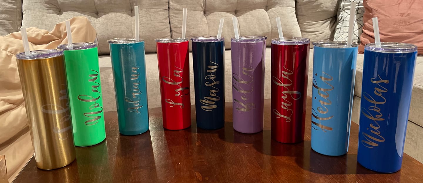 Customer photo review of Personalized Transparent Red Skinny Tumbler