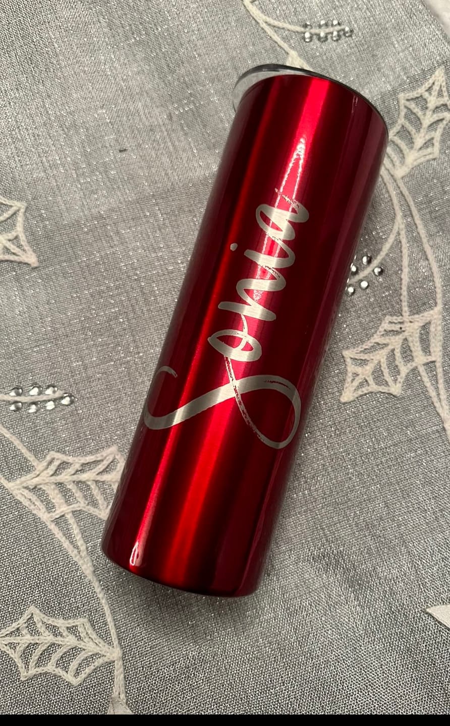 Customer photo review of Personalized Transparent Red Skinny Tumbler