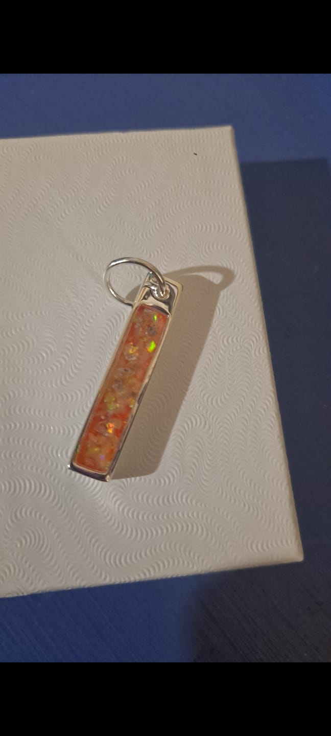 Customer photo review of Opal Bar Cremation Pendant - Engravable