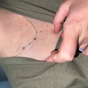 Customer photo review of Sideways Birthstone and Letter Necklace