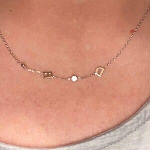 Customer photo review of Sideways Birthstone and Letter Necklace