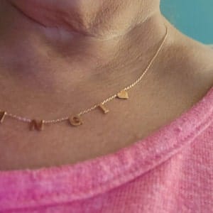 Customer photo review of 14K Solid Gold Letter Necklace