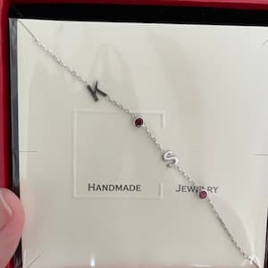 Customer photo review of Sideways Birthstone and Letter Necklace