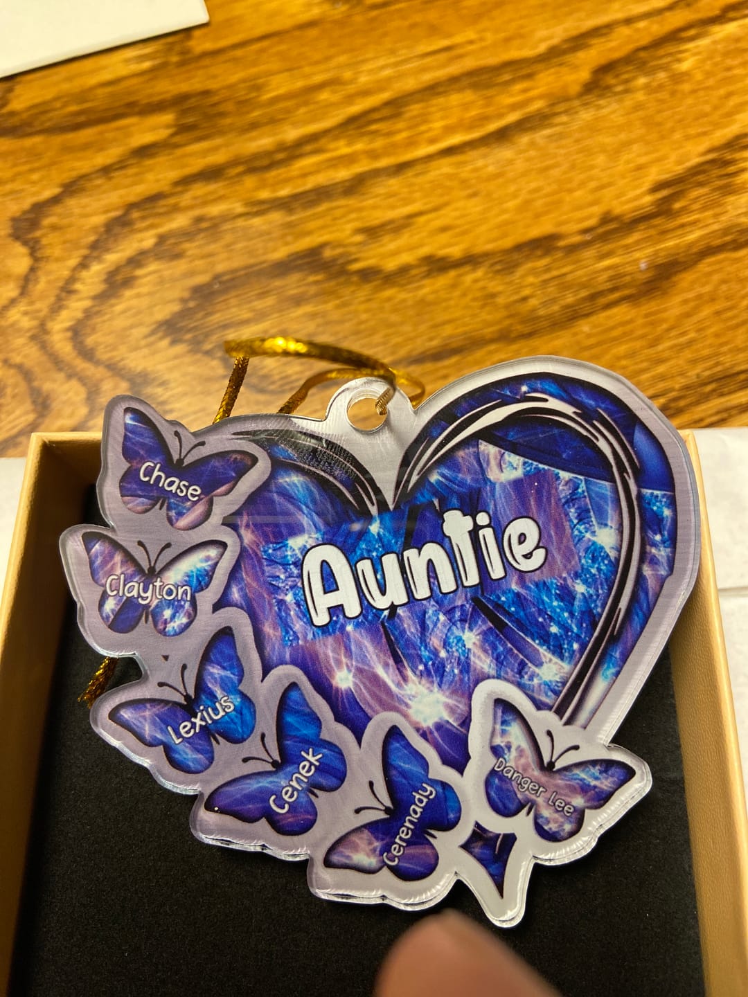 Customer photo review of Sparkling Grandma- Mom Heart Butterfly Kids, Multi Colors Personalized Ornament