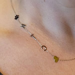 Customer photo review of Sideways Paw Letter Necklace