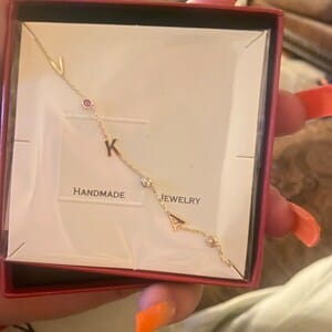 Customer photo review of Sideways Birthstone and Letter Necklace