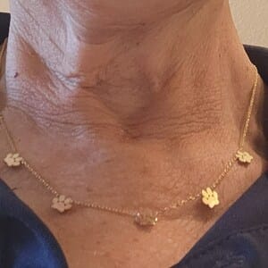 Customer photo review of Sideways Paw Letter Necklace