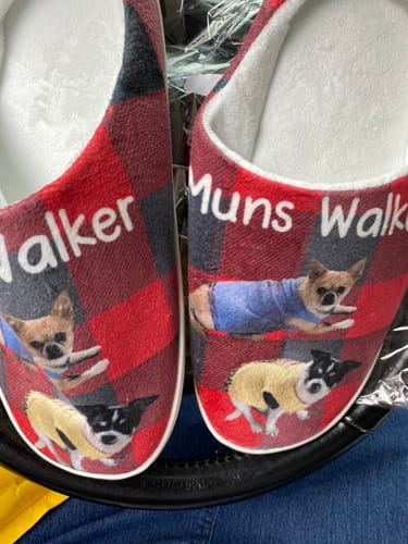 Customer photo review of Custom Photo Happiness Is Warm - Personalized Custom Fluffy Slippers