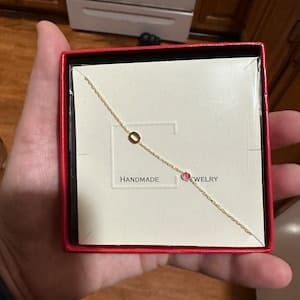 Customer photo review of Sideways Birthstone and Letter Necklace