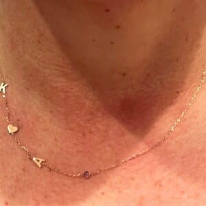 Customer photo review of Sideways Birthstone and Letter Necklace