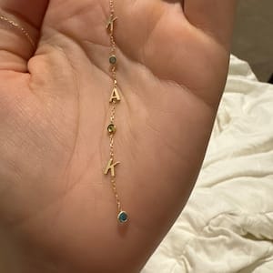 Customer photo review of Sideways Birthstone and Letter Necklace