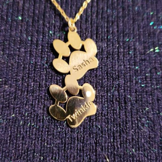 Customer photo review of Personalized Paw Print Name Necklace