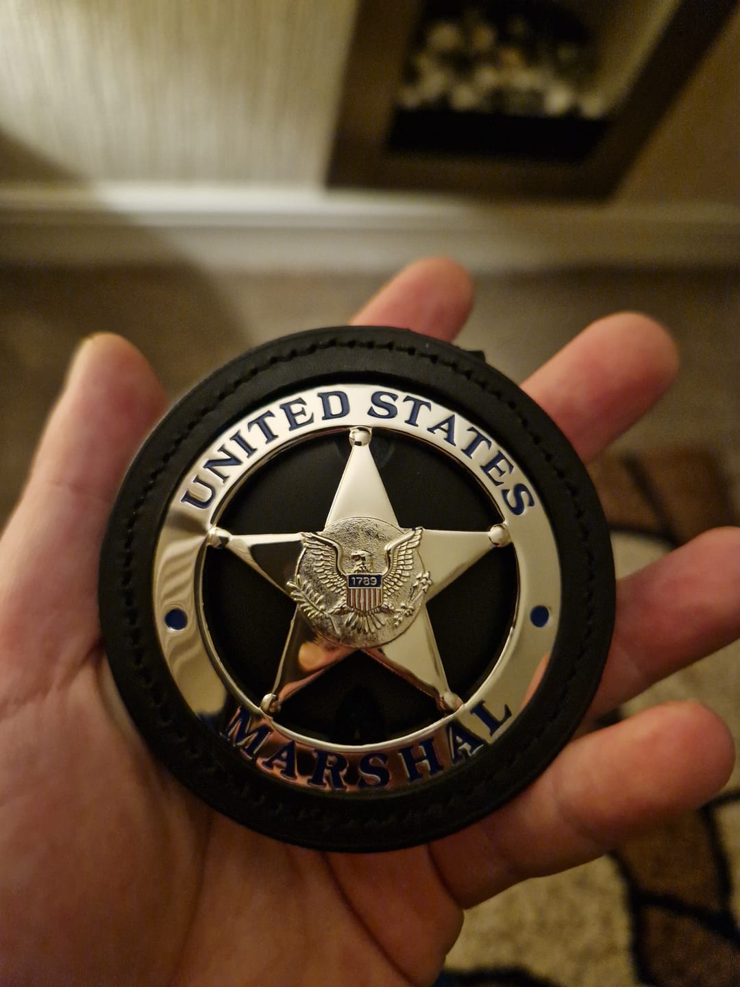 Customer photo review of US Federal Court Law Enforcement MARSHAL Badge Solid Copper Replica Movie Props