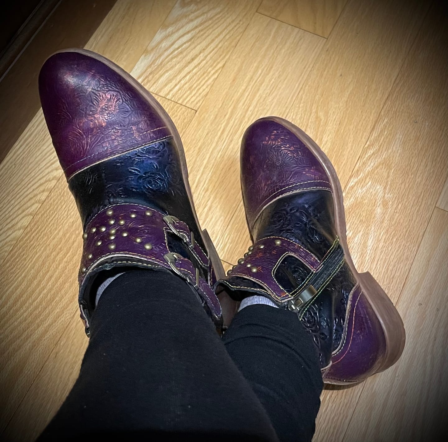 Customer photo review of Vintage Handmade Embossed Rose Flat Boots