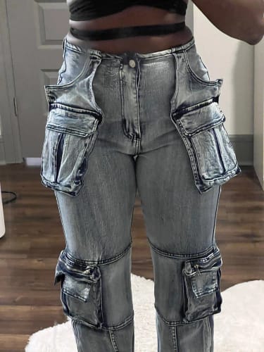 Customer photo review of High Waist Casual Loose Wide Leg Jeans