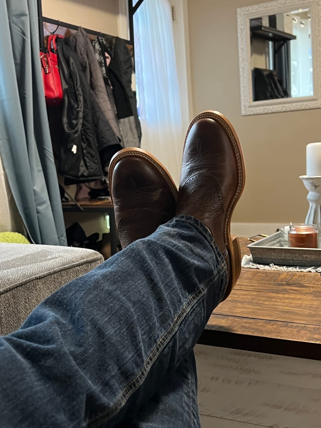 Customer photo review of Tony Lama® Men's Henley Buckaroo Stout Brown Western Boots SA2002