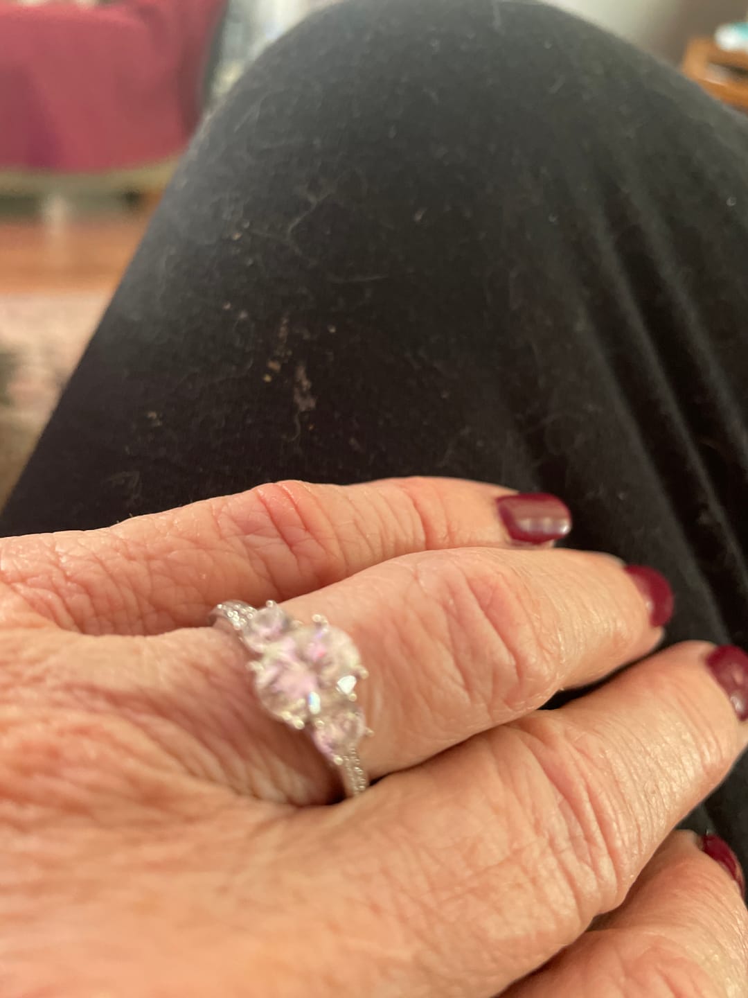 Customer photo review of Three Stone Oval Moissanite Channel-Set Engagement Ring