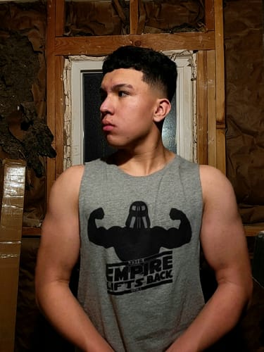 Customer photo review of BSL Empire Lifts Back Muscle Tank Cut-Offs - Athletic Heather