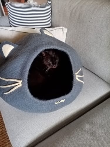 Customer photo review of Large Cat Cave - Cat Head Dark Grey
