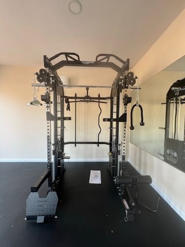 Customer photo review of Jacked Up Power Rack PLUS All-In-One Functional Trainer Cable Crossover Cage Home Gym w/ Smith Machine