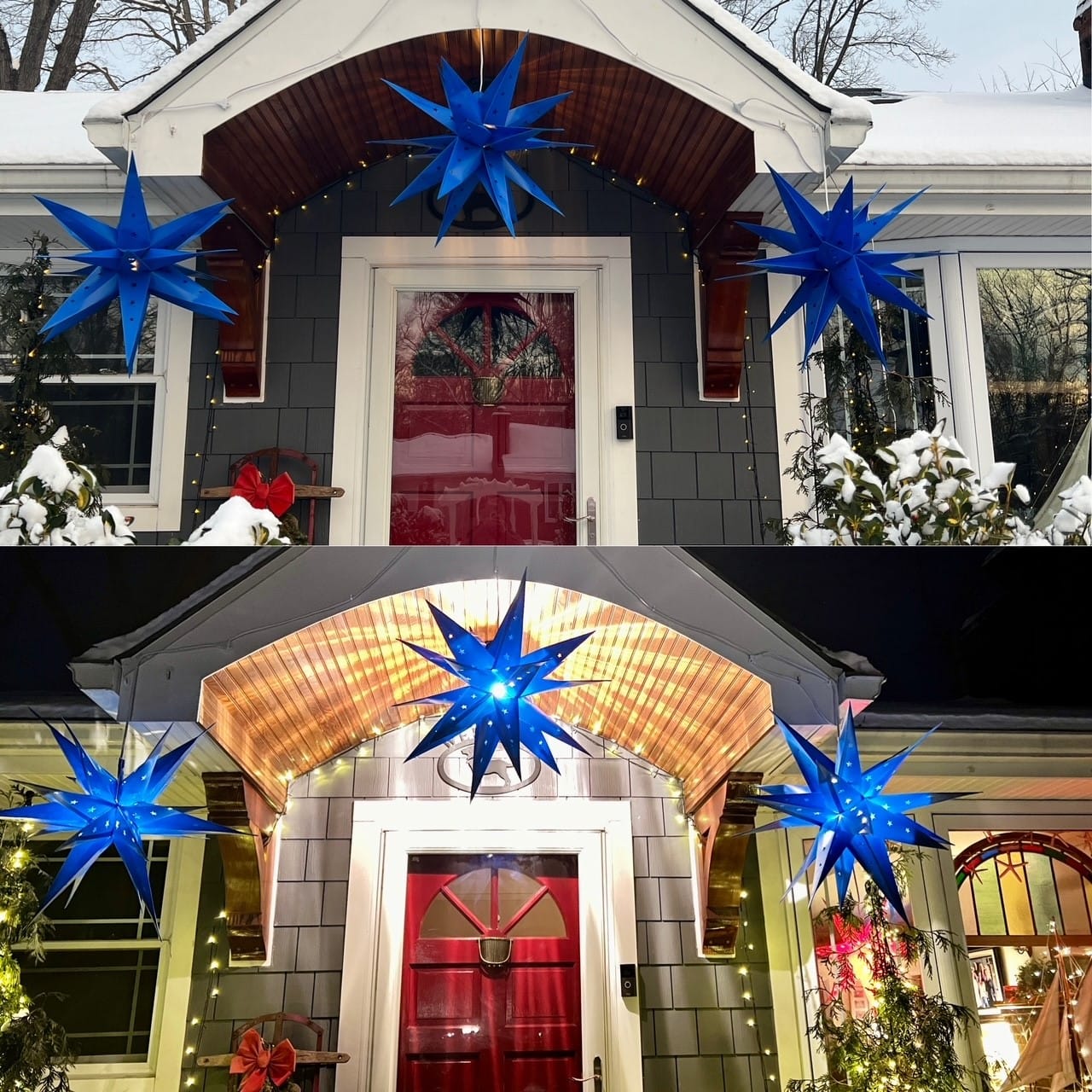 Customer photo review of 31 Inch Dark Blue Weatherproof Moravian Star Lantern Lamp, Hanging Decoration (Shade Only)