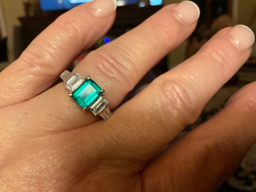 Customer photo review of 3-Stone Simulated Emerald Emerald Cut CZ Ring in Sterling Silver
