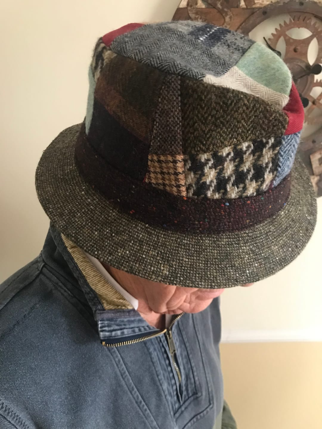 Customer photo review of Walking Hat Patchwork Tweed