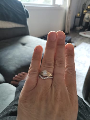 Customer photo review of Curved Pave Moissanite Half Eternity Wedding Band Stackable Ring