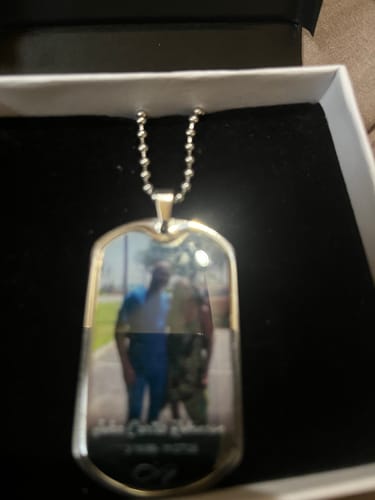 Customer photo review of Custom Name Photo Dog Tag Memorial Necklace