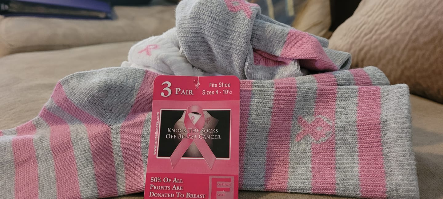 Customer photo review of 3pr Pink Ribbon Ankle Quarter Socks