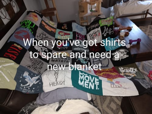 T-shirt quilt with crafting, upcycling themes by BriAnne from KY