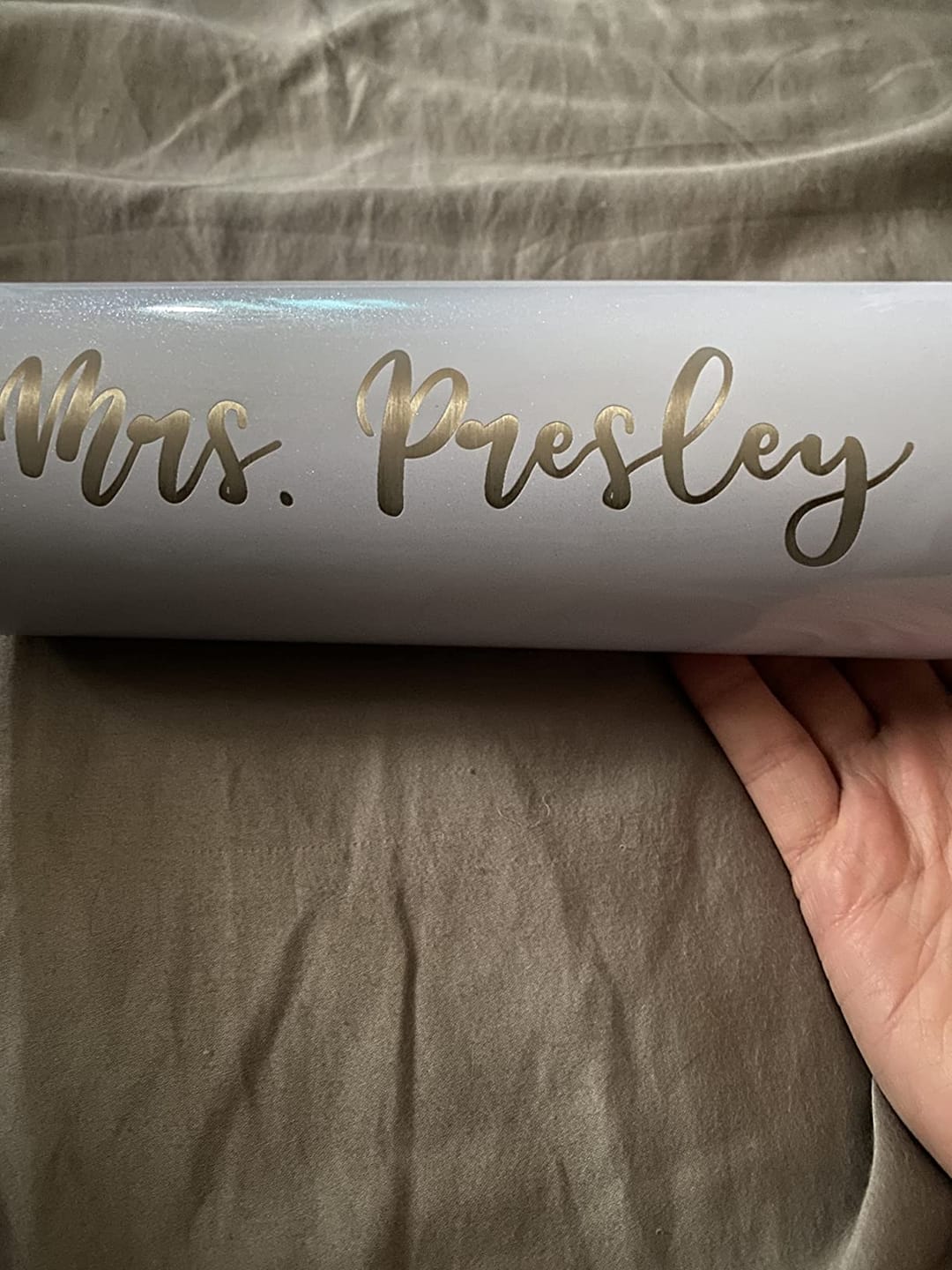 Customer photo review of Personalized Lavender Gloss Skinny Engraved Tumbler